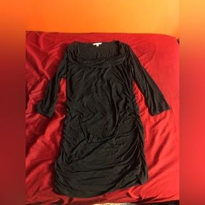 🔴 Cabi Black Cowl Neck Three Quarter Sleeves Ruched Dress Large